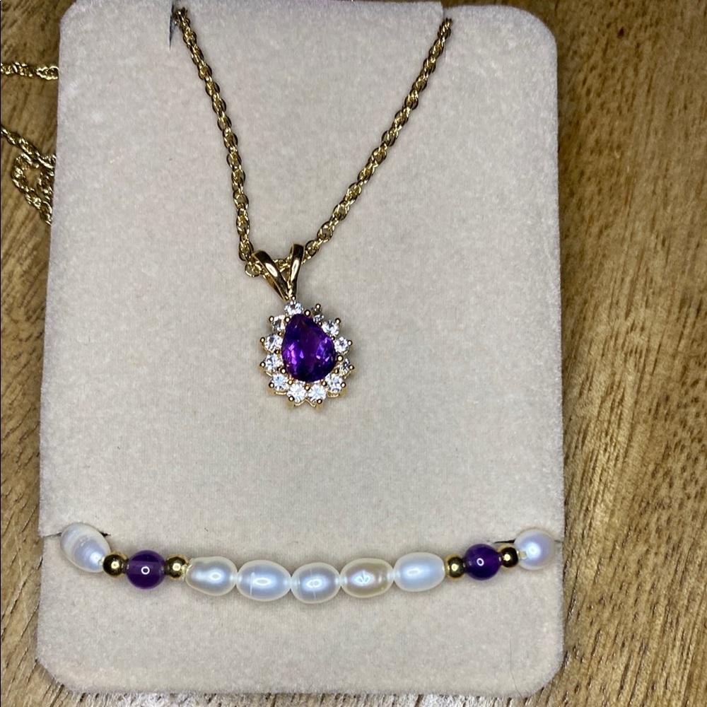 4/$20 amethyst February birthstone necklace and beaded bracelet
